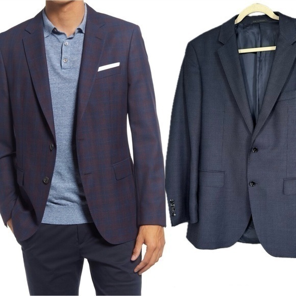 Hugo Boss NWOT Wool The Keys 12 Navy Blue Printed Blazer 40R